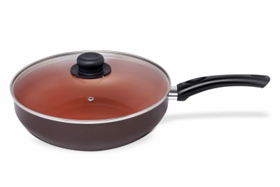 Frigideira Wok 28 Terracota Antiaderente de Alumnio com Tampa de Vidro
